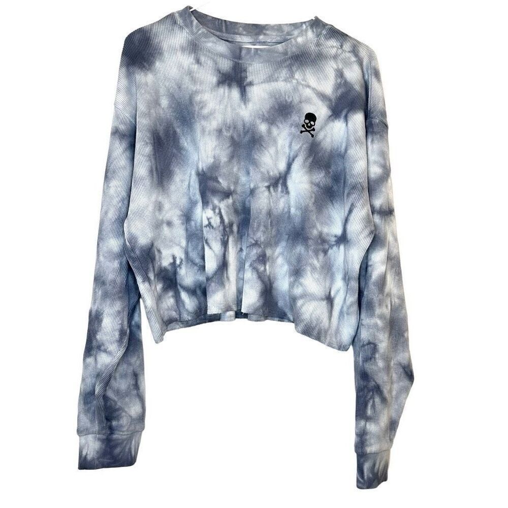 Soul SoulCycle Long Sleeve Tie Dye Waffle Crop Cotton Thermal Sweatshirt Blue XL